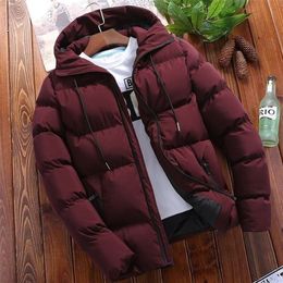 Mens Down Parkas Thick Winter Men Casual Parkas Hoodie Solid Color Zipper Warm Korean Style Fitness Fashion Mens Coat 221010