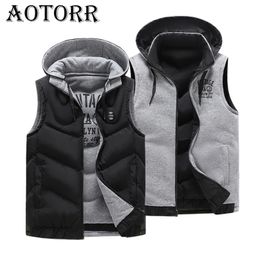 Mens Vests Mens Vest Sleeveless Jacket Fashion Thicken Hooded Coats Warm Vests Male Waistcoat Winter Cotton Padded Jacket Double Side 221010