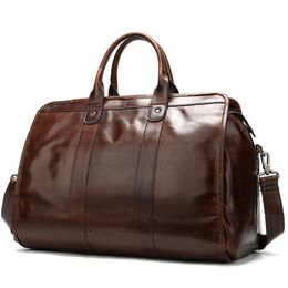 Smooth Leather Travel Bag Men Women Unisex Vintage Travelling Bags Hand Luggage Capacity Cowhide High Brown Totes Duffel 2209007