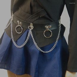 Belts Harajuku Unisex Men Women Wide Waist PU Circle Punk Gothic Chain Link Metal Strap Fashion Black O-ring Belt