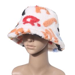 Ethnic Clothing Winter Vintage Letter Print Faux Fur Plush Bucket Hats For Women Outdoor Warm Hat Soft Velvet Caps Lady Fashion Panama