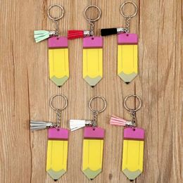 DIY Blank Tassel Keychain Creative Pencil Keychains Acrylic Key Chain Teacher's Day Gift Keyring FY3382 b1011