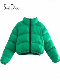 Women's Down Parkas Soefdioo Green Stand Collar Long Sleeve Cotton-padded Jacket Coat Fall Winter Women Fashion Zipper Thick Warm Outwear Streetwear T221011
