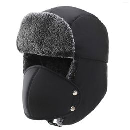 Berets Unisex Warm Winter Ear Protection Face Hat Mens Faux Fur Bomber Hats With Flap Windproof Mask Cold Snow Hunting Cap #T1P