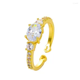 Wedding Rings 2022 Retro Hollow Love Chain Open For Women's Fashion Temperament Metal Geometric Micro-set Zircon Index Finger Ring