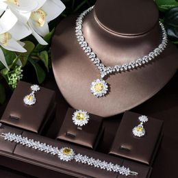 Necklace Earrings Set HIBRIDE Trendy Round Shape Yellow CZ For Women Wedding Dubai Nigeria Bridal And Earring Bijoux N-503