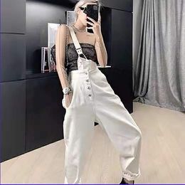 Women's Jeans pants black one shoulder denim overalls Female Korean loose slimming shorts fashion slim white jean 221011