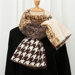 Fashion Houndstooth Designer Winter Cashmere Hijab Scarf Fringe Pashmina Stole Thick Blanket Shawls Wrap Foulards