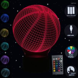 Table Lamps 3D Night Light Basketball LED Illusion Touch Remote 7 Color ChangeTable Lamp Bedroom Nightlight Birthday Gift For Boys Men