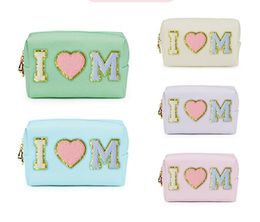 100pcs Cosmetic Bags Women PU Patchwork Letter The Embroidery Solid Protable Wash Storage Bag