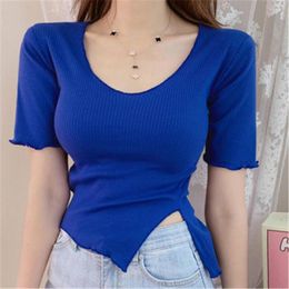 Women's Blouses Fashion Blouse Shirt Female Summer Tops Side Slit Sexy Tee Femme White Women Clothes 2022 Camisas Mujer ZY5370
