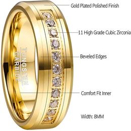 Wedding Rings VAKKI Men's 8MM Tungsten Carbide Ring Band With Round Cubic Zirconia Gold Plated CZ Engagement Size 7-122680