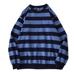 Women's Hoodies Autumn Winter Round Neck Stripe Sweatshirt Pullover Tops Long Sleeved Loose Soft Streetwear Warm Clothes L3
