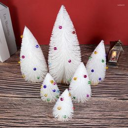 Christmas Decorations 15/20/25/30cm Mini Tree White Pine Sisal Silk Cedar With Colorful Bells For Home Year Xmas Table Ornaments Gifts