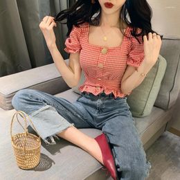 Women's Blouses Women Blouse Summer Plaid Overshirt Short-Sleeved Shirt Women's Clothing Blusas Ropa De Mujer