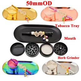 Popular Herbs Colorful 50mmOD Herb Grinders Starter Kits 4 Layers Aluminium Alloy Herbal Crusher Tools Smoking Accessories For Bongs Dab Rigs With Mouth Tray