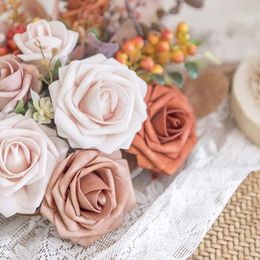 Faux Floral Greenery 25pcs PE Foam Rose Flowers DIY Wedding Bouquets Artificial Fake Flowers Leaves With Poles For Wedding Party Home Decoration 221010