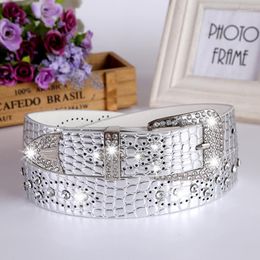 Belts PU Belt Female Fashion Waist Bling For Women White Black Grey Silver Blue Leopard Brown Yellow Red Orange Colour