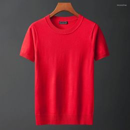 Men's T Shirts 2022 Summer Tight-fitting Bottoming Shirt Male Slim Solid Colour O-neck Casual Short-sleeved T-shirt Knitted Clothing A27