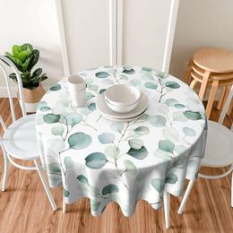 Table Cloth Spring Round Tablecloth 60 Inch Eucalyptus Branches Leaf Print Green Watercolour Floral Plant Decorative