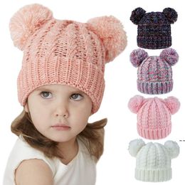 Beanie Winter Crochet Knitted Hats Double Balls Twist Warm Woollen Knitting Hat Outdoor Baby Ski Party Hats Girls Soft Skull Cap