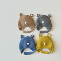 Autumn Winter Infant Baby Kids Knitted Hat Cartoon Cute Bear Ear Earmuff Caps Children Skull Beanies Thick Warm Hats Fit 3M-2Y