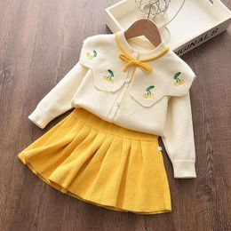 Girl Dresses 2022 Sweater Clothes Children Winter Dress Bow Doll Collar Coat Casual Christmas Girls Suits