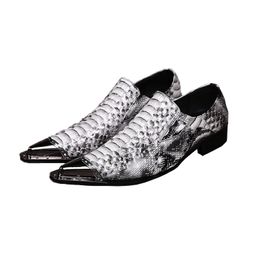 Men's Shoes Italian Style Pointed Iron Toe Fashion Snake Pattern Leather Dress Shoes Men Formal Business/Party Shoes