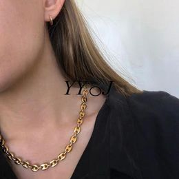 Choker Coffee Bean Bold Chunky Chain Necklace For Women Stainless Steel Gold Plated Minimalist Punk Hip-hop Sweater Cool