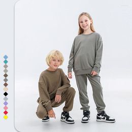 Clothing Sets Boys Hoodie Set Terry Cotton Girls Sport Suit 2022 Autumn Sweatshirt Sweatpants Two Pieces Kids Tracksuit Children