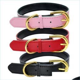 Dog Collars Leashes Gold Pin Buckle Dog Collar Adjustable Fashion Leather Collars Neck Pet Supplies Accessories Drop Delivery 2022 H Dhwwb