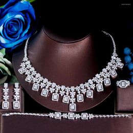 Necklace Earrings Set ThreeGraces 4pcs Luxury Shiny Cubic Zirconia African Dubai Bridal Wedding Prom Night Jewelry For Women Accessories