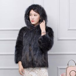 Women's Fur Real Coat Winter Women Festival Genuine Raccoon Jacket With Hoodies Clothes 2022 Wsr585