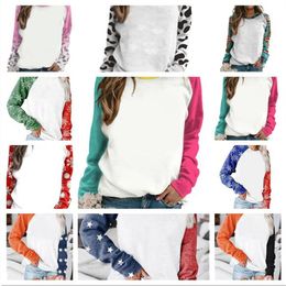 Sublimation Long Sleeve Sweatshirt Colorblock Tie Dye Printed Pullover Tops Crew Neck Shirts for Women