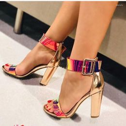 Dress Shoes Women Sandals Peep Toe Pumps Ladies Summer Zapatos Mujer Square High Heels Woman Ankle Strap Contrast Colour