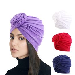 Women Solid Colour Hair Loss Turban Hat braid knot Headband Bonnet Flower Head Cover Night Cap Headscarf Chemo Caps Hair Accessories