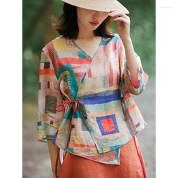 Ethnic Clothing Elegant Chinese Traditional Shirts Dress Summer Vintage Print Women Clothes Female High Waist A-line Skirt