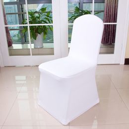 Capa elástica para cadeira de casamento em poliéster branco com elastano para festas e banquetes para decoração de hotel