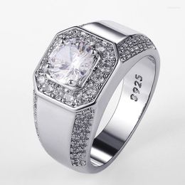 Wedding Rings Luxury Exquisite Men's Ring Silver Plated 18K White Gold Imitation Zircon Diamond Punk Jewelry Gift For Male