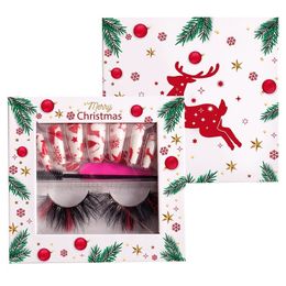 Christmas Mink False Eyelashes Colorful with Fake Nail Thick Curly Crisscross Hand Made Reusable Multilayer Fake Lashes Extensions Makeup for Eyes