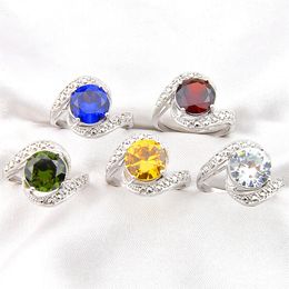 LUCKYSHINE Europe Popular Newest For Women Rings 925 Sterling Silver Mix Colour Rings Fashion Peridot Brazil Citrine Gems Round Party Ri247a