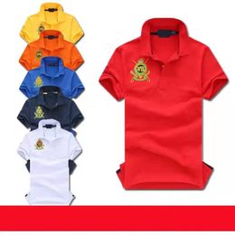 Men's short sleeved cotton shirt slim lapel sports T-shirt European and American embroidered horse logo men's