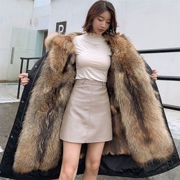 Womens Down Mid Long Thickening Detachable Imitation Fur Coat Parkas Winter Clothes Women Fashion Coats 221010