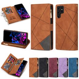 Bracelet Folio Geometric Print Zipper Phone Cases for iPhone 14 13 12 Mini 11 Pro Max XR XS 7 8 Plus Lanyard Multiple Card Slots Leather Wallet Chain Kickstand Shell