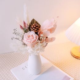 Faux Floral Greenery Evergreen Hydrangea Rose Rabbit Tail Flower Bouquet Home Decoration Eucalyptus Reed Pography Decoration 221010