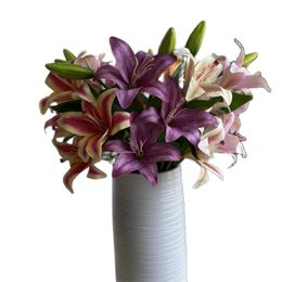 ONE Faux Flower Long Stem 3D Printing Lily 3 Heads per Piece Simulation Real Touch Lilium Brownii for Wedding Centrepieces