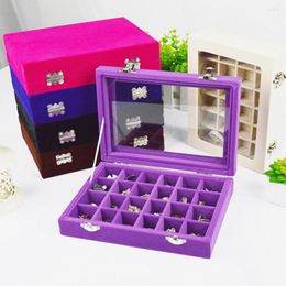 Jewellery Pouches 24 Slots Wooden Transparent Cover Buckle Earrings Storage Box Organiser Trendy Holder Packaging