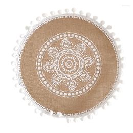 Table Mats Mat 4 PCS Round 38Cm In Diameter Cotton Linen Home Placemat With Delicate Tassels Decorative