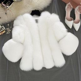 2022 Women Designer Coath Fashion Overgoats 3/4 Sleeve Fluffy Faux Short shight overcoats fur fur coats women