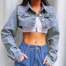 Women's Jackets Harajuku Cropped Denim Jacket Women Autumn Vintage Sexy Kpop Streetwear Jeans Coat Female Winter 2022 E Girl Y2k Tops